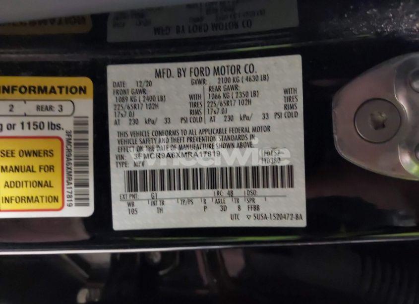 Photo 9 of 2021 Ford Bronco SPORT (VIN 3FMCR9A6XMRA17819)