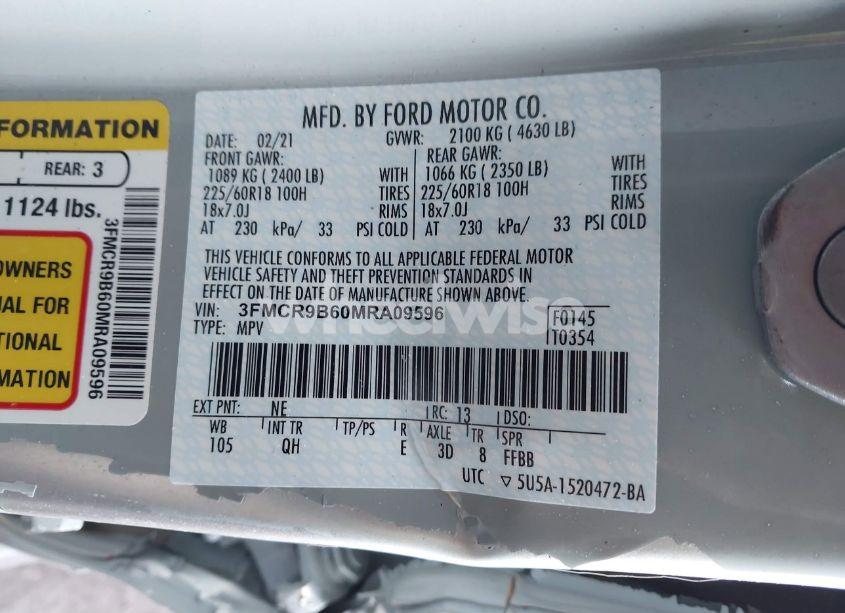 Photo 9 of 2021 Ford Bronco SPORT BIG BEND (VIN 3FMCR9B60MRA09596)