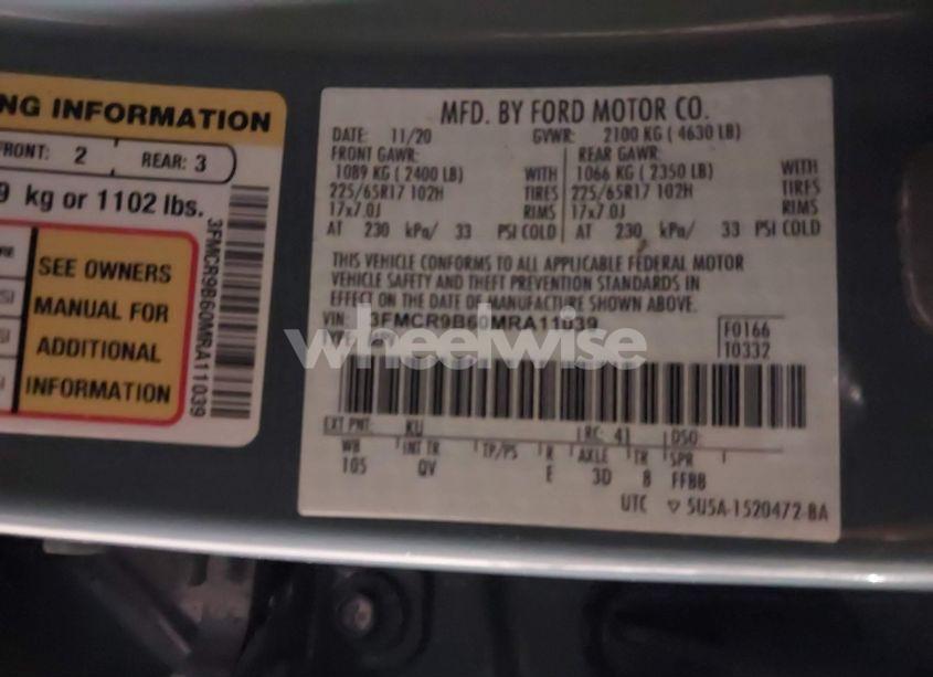 Photo 9 of 2021 Ford Bronco SPORT BIG BEND (VIN 3FMCR9B60MRA11039)