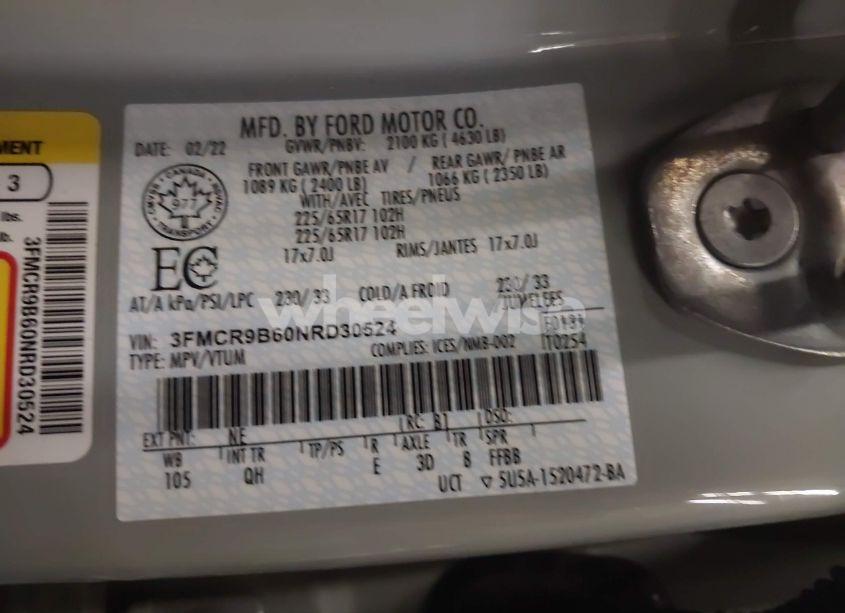 Photo 9 of 2022 Ford Bronco SPORT BIG BEND (VIN 3FMCR9B60NRD30524)