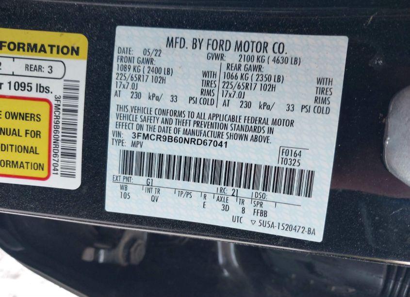 Photo 9 of 2022 Ford Bronco SPORT BIG BEND (VIN 3FMCR9B60NRD67041)