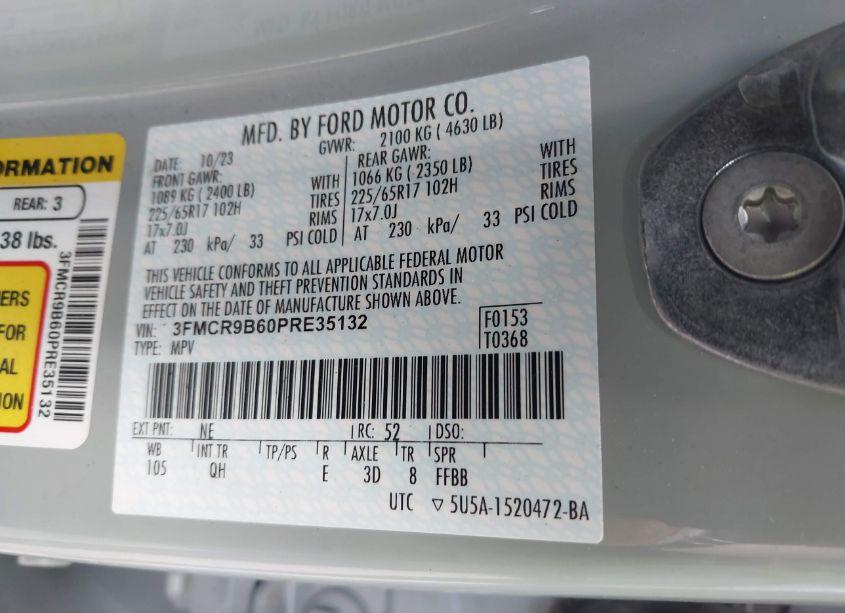 Photo 9 of 2023 Ford Bronco SPORT BIG BEND (VIN 3FMCR9B60PRE35132)