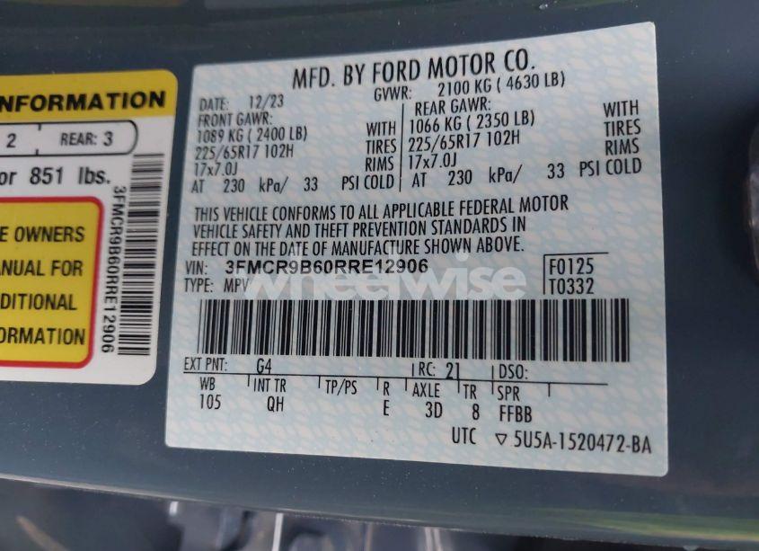 Photo 9 of 2024 Ford Bronco SPORT BIG BEND (VIN 3FMCR9B60RRE12906)