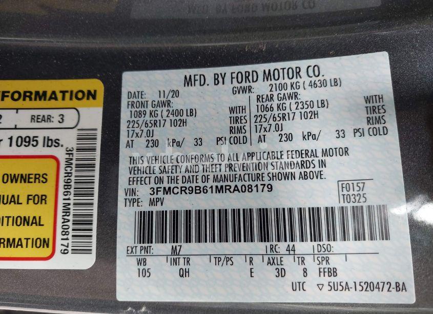 Photo 9 of 2021 Ford Bronco SPORT BIG BEND (VIN 3FMCR9B61MRA08179)