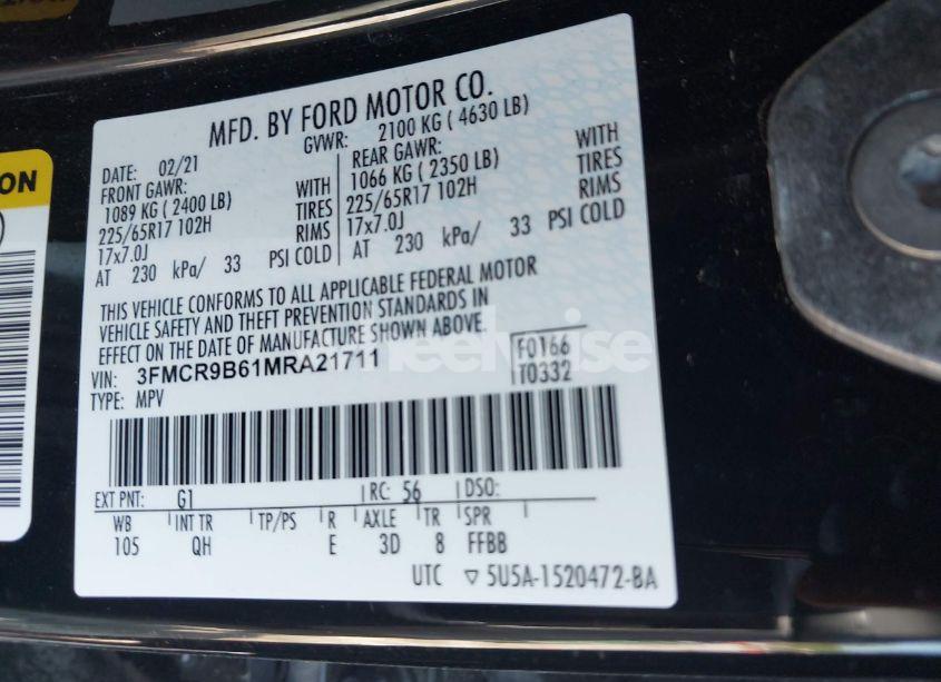 Photo 9 of 2021 Ford Bronco SPORT BIG BEND (VIN 3FMCR9B61MRA21711)