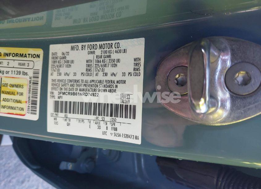 Photo 9 of 2022 Ford Bronco SPORT BIG BEND (VIN 3FMCR9B61NRD74922)