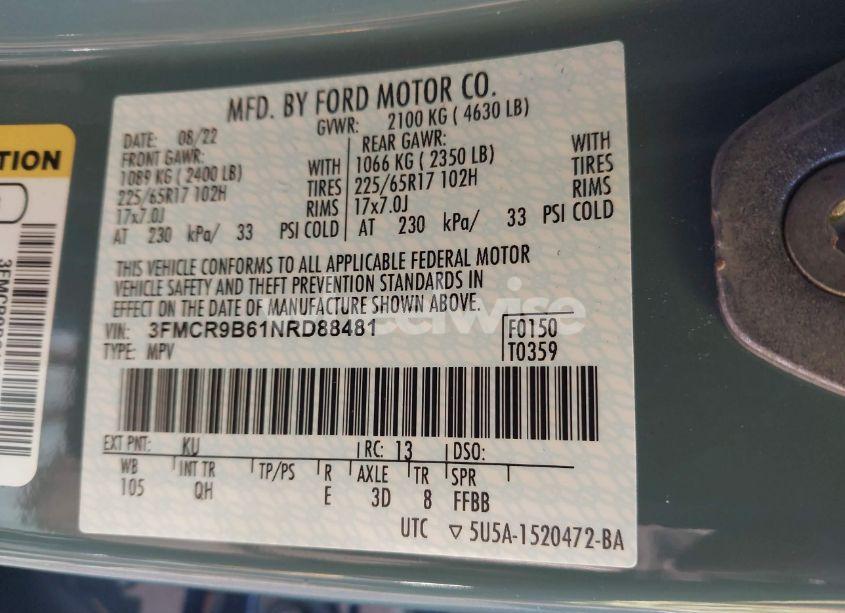 Photo 9 of 2022 Ford Bronco SPORT BIG BEND (VIN 3FMCR9B61NRD88481)