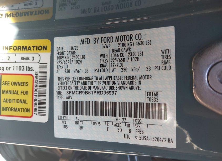 Photo 9 of 2023 Ford Bronco SPORT BIG BEND (VIN 3FMCR9B61PRD95997)