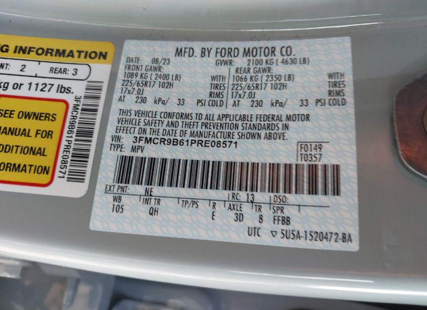 Photo 9 of 2023 Ford Bronco SPORT BIG BEND (VIN 3FMCR9B61PRE08571)