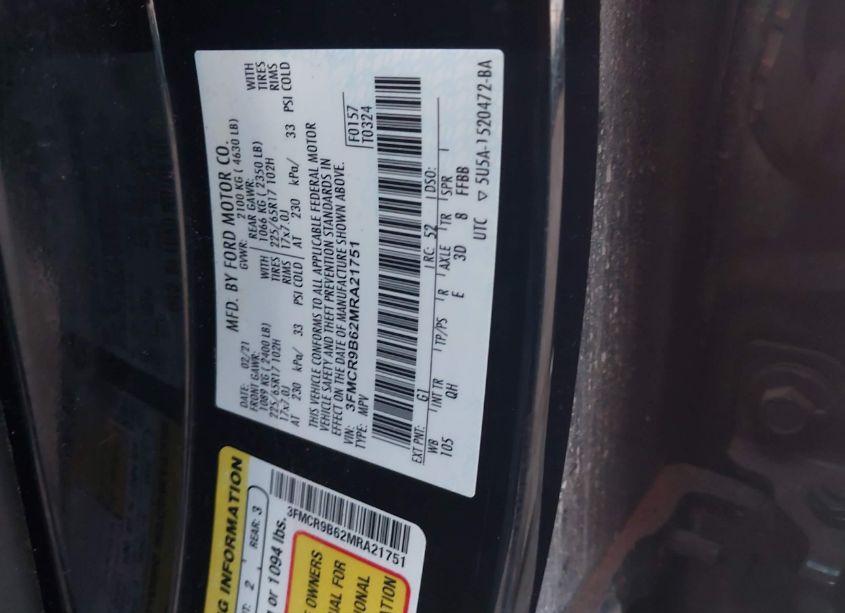 Photo 9 of 2021 Ford Bronco SPORT BIG BEND (VIN 3FMCR9B62MRA21751)