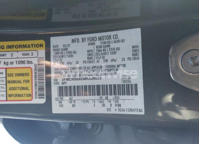 Photo 9 of 2021 Ford Bronco SPORT BIG BEND (VIN 3FMCR9B62MRA29655)