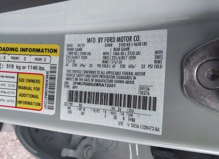 Photo 9 of 2021 Ford Bronco SPORT BIG BEND (VIN 3FMCR9B62MRA72201)