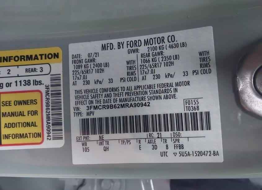 Photo 9 of 2021 Ford Bronco SPORT BIG BEND (VIN 3FMCR9B62MRA90942)