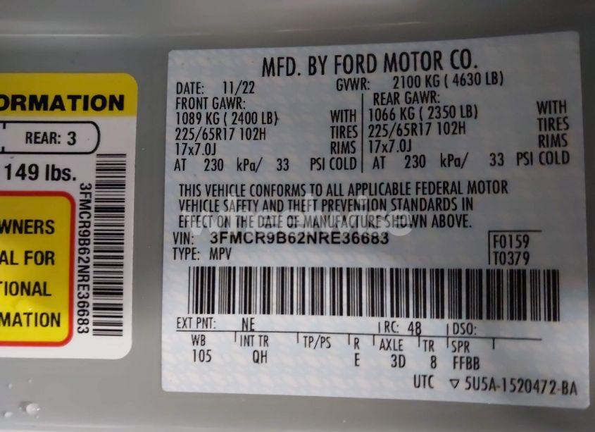 Photo 9 of 2022 Ford Bronco SPORT BIG BEND (VIN 3FMCR9B62NRE36683)