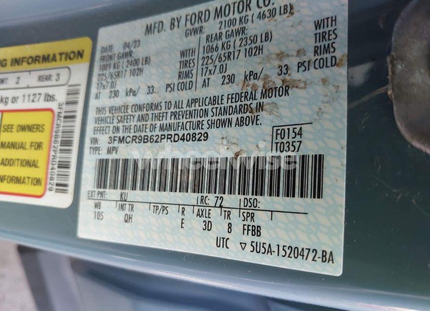 Photo 9 of 2023 Ford Bronco SPORT BIG BEND (VIN 3FMCR9B62PRD40829)