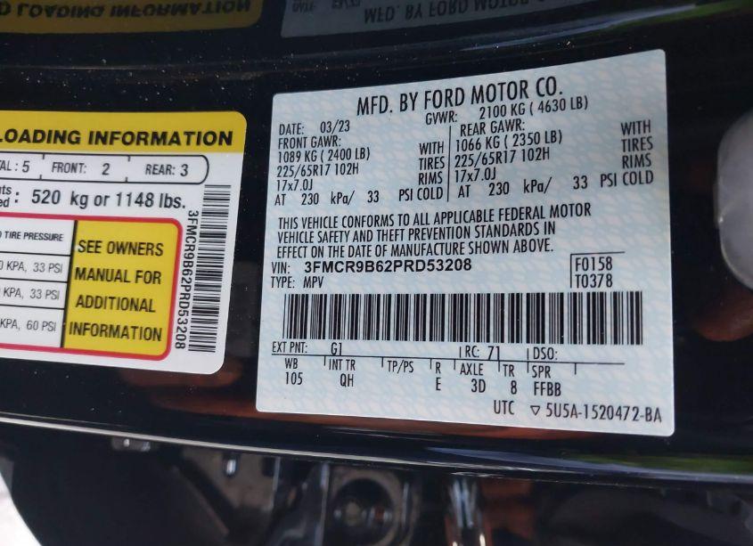 Photo 9 of 2023 Ford Bronco SPORT BIG BEND (VIN 3FMCR9B62PRD53208)