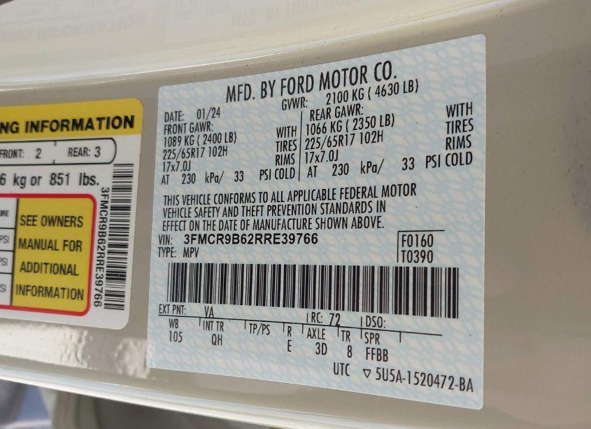 Photo 9 of 2024 Ford Bronco SPORT BIG BEND (VIN 3FMCR9B62RRE39766)