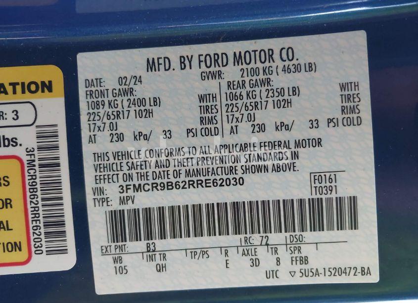 Photo 9 of 2024 Ford Bronco SPORT BIG BEND (VIN 3FMCR9B62RRE62030)