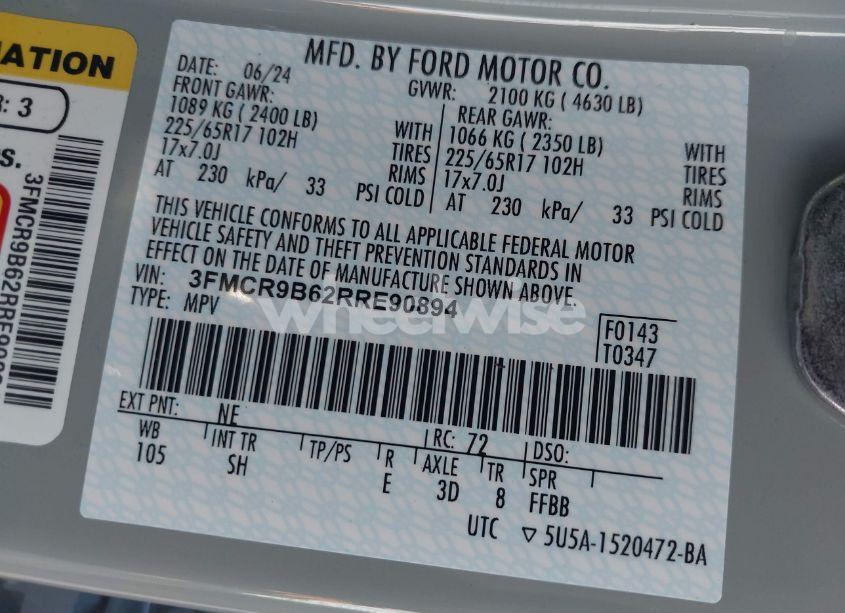 Photo 9 of 2024 Ford Bronco SPORT BIG BEND (VIN 3FMCR9B62RRE90894)