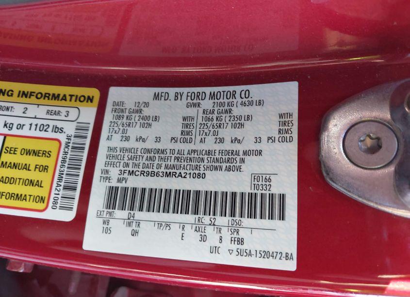 Photo 9 of 2021 Ford Bronco SPORT BIG BEND (VIN 3FMCR9B63MRA21080)