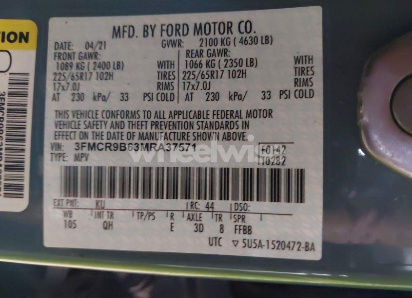 Photo 9 of 2021 Ford Bronco SPORT BIG BEND (VIN 3FMCR9B63MRA37571)