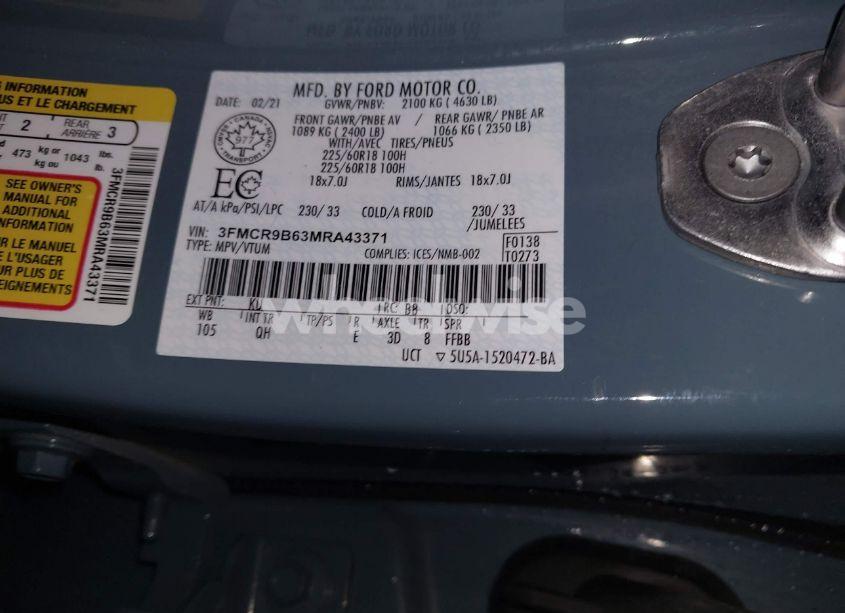 Photo 9 of 2021 Ford Bronco SPORT BIG BEND (VIN 3FMCR9B63MRA43371)