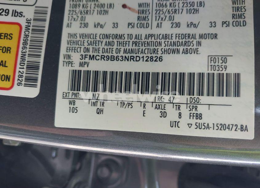 Photo 9 of 2022 Ford Bronco SPORT BIG BEND (VIN 3FMCR9B63NRD12826)