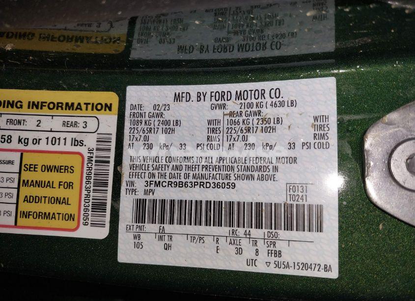 Photo 9 of 2023 Ford Bronco SPORT BIG BEND (VIN 3FMCR9B63PRD36059)