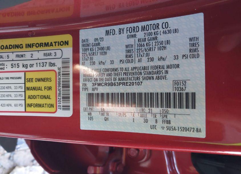 Photo 9 of 2023 Ford Bronco SPORT BIG BEND (VIN 3FMCR9B63PRE20107)