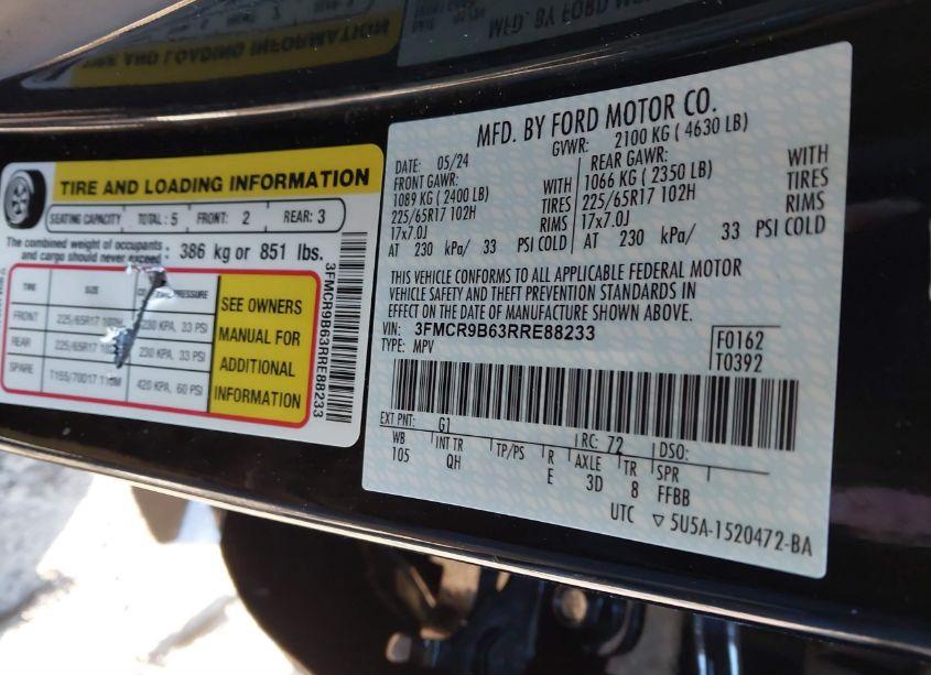 Photo 9 of 2024 Ford Bronco SPORT BIG BEND (VIN 3FMCR9B63RRE88233)