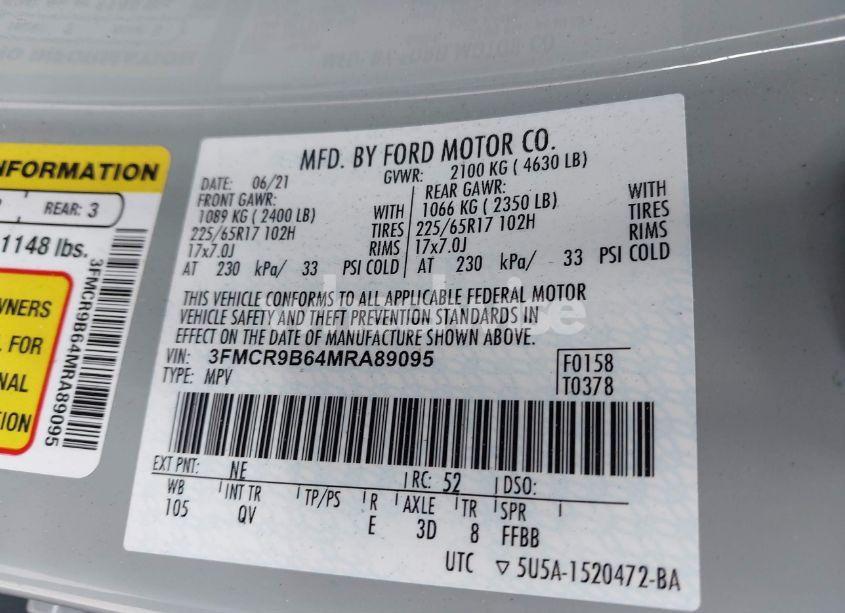 Photo 9 of 2021 Ford Bronco SPORT BIG BEND (VIN 3FMCR9B64MRA89095)