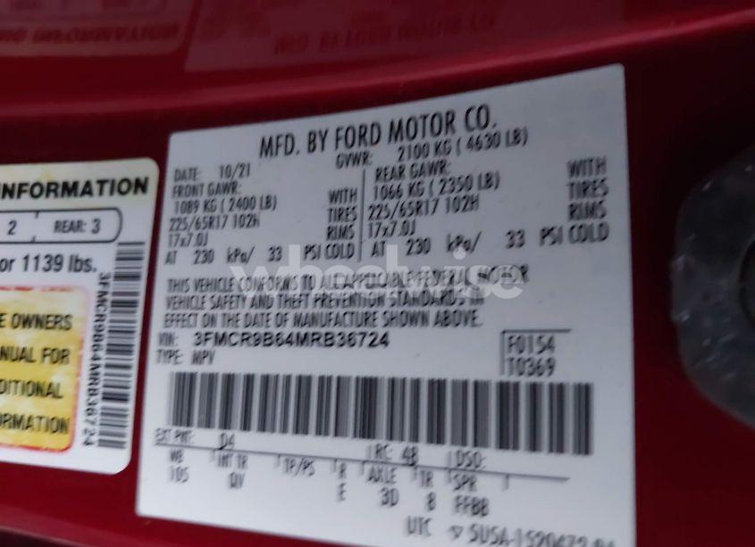 Photo 9 of 2021 Ford Bronco SPORT BIG BEND (VIN 3FMCR9B64MRB36724)