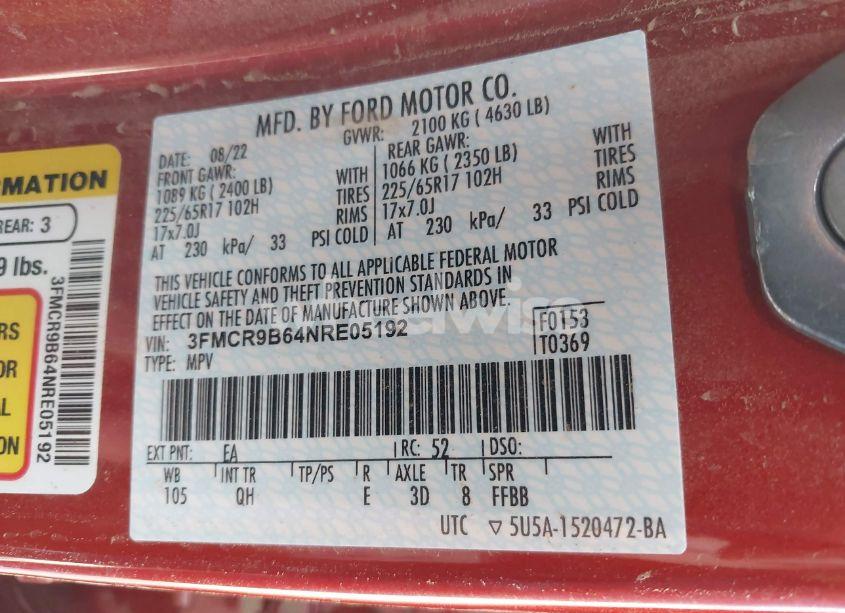 Photo 9 of 2022 Ford Bronco SPORT BIG BEND (VIN 3FMCR9B64NRE05192)