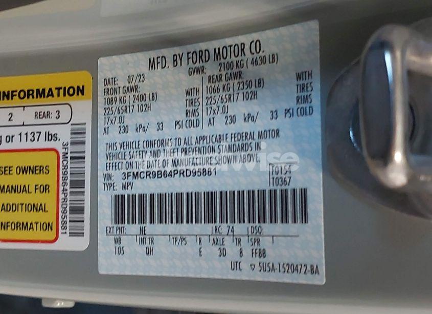 Photo 9 of 2023 Ford Bronco SPORT BIG BEND (VIN 3FMCR9B64PRD95881)