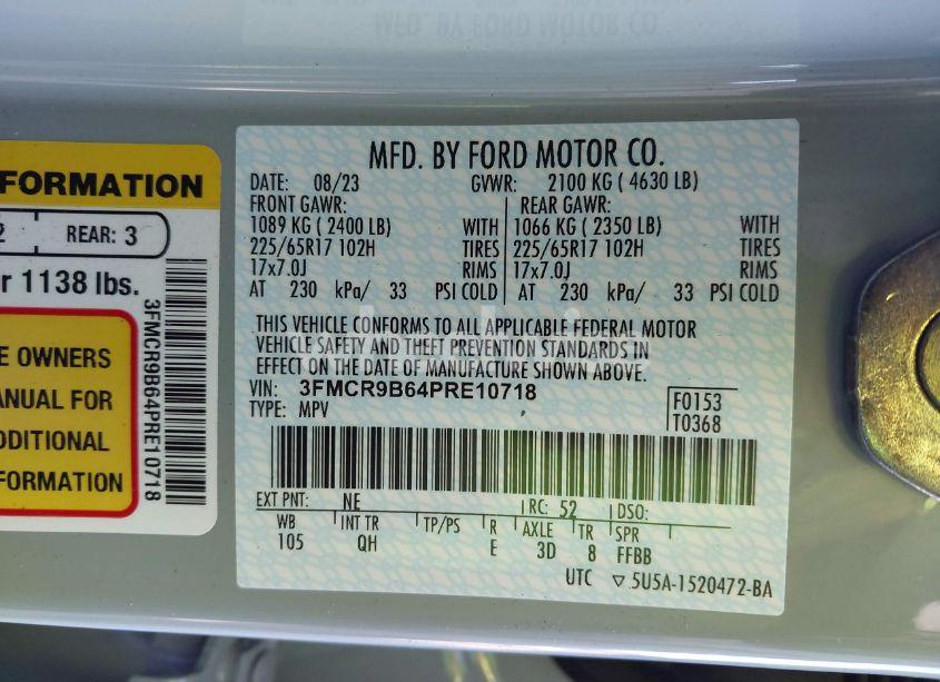 Photo 9 of 2023 Ford Bronco SPORT BIG BEND (VIN 3FMCR9B64PRE10718)