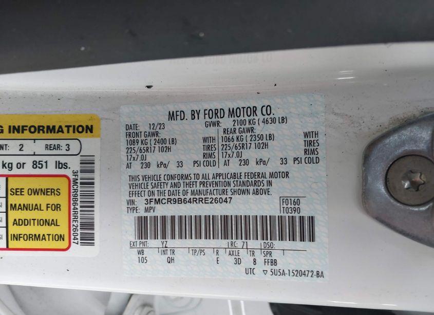 Photo 9 of 2024 Ford Bronco SPORT BIG BEND (VIN 3FMCR9B64RRE26047)