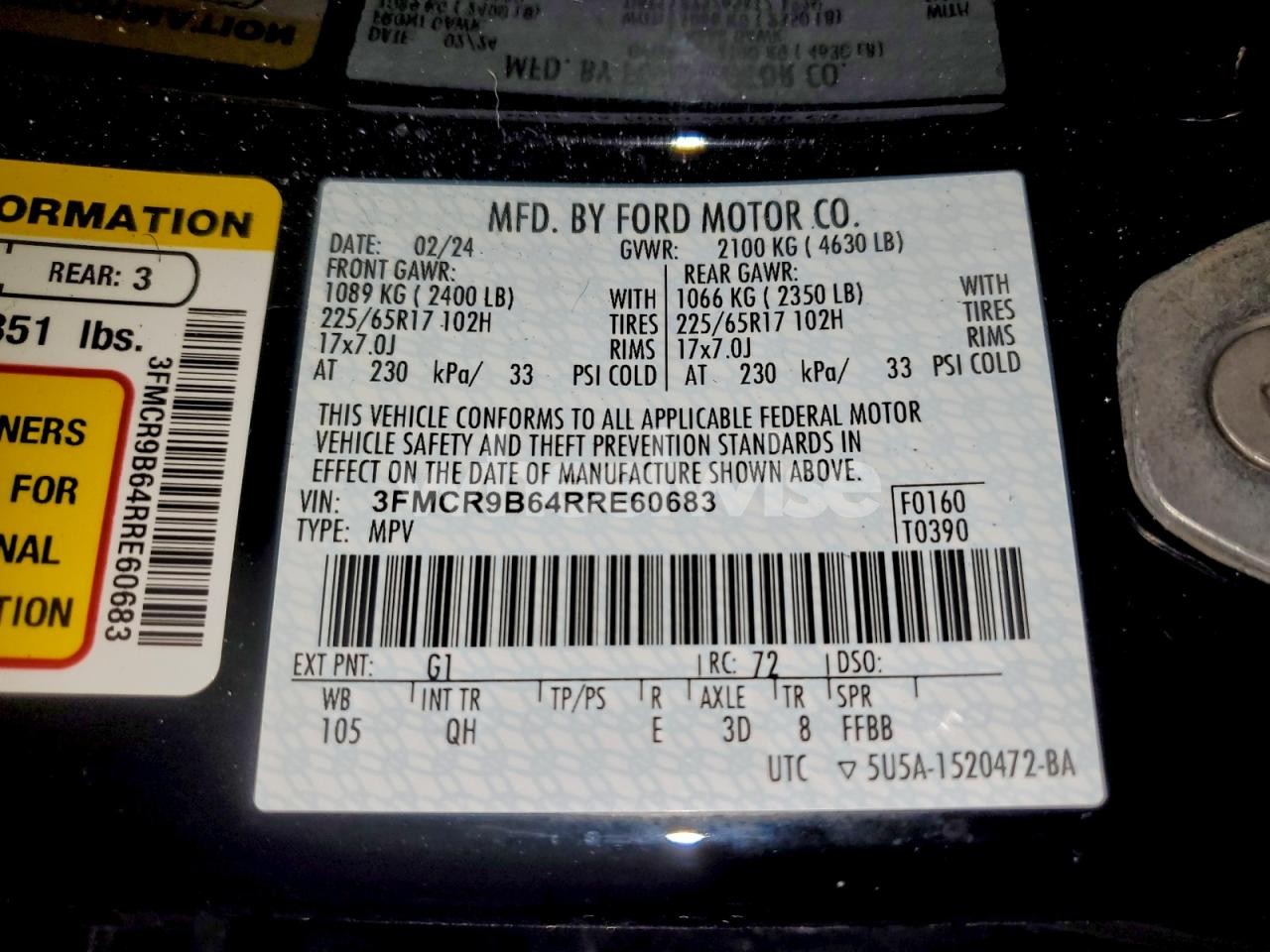 Photo 13 of 2024 FORD BRONCO SPORT BIG BEND (VIN 3FMCR9B64RRE60683)