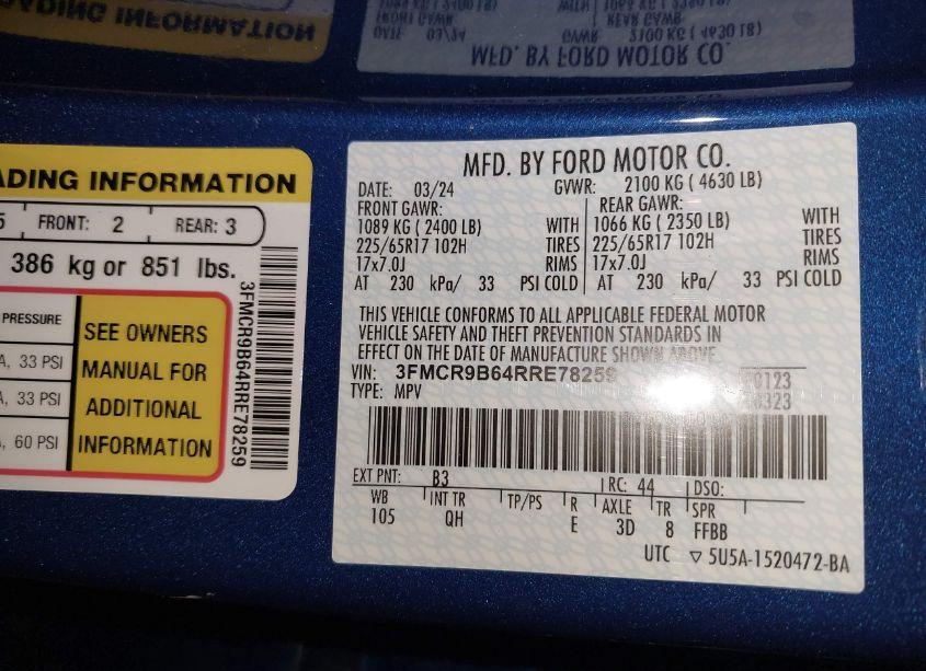 Photo 9 of 2024 Ford Bronco SPORT BIG BEND (VIN 3FMCR9B64RRE78259)