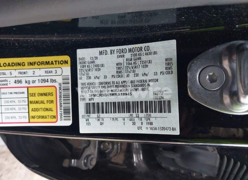 Photo 9 of 2021 Ford Bronco SPORT BIG BEND (VIN 3FMCR9B65MRA19945)