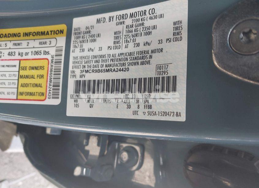 Photo 9 of 2021 Ford Bronco SPORT BIG BEND (VIN 3FMCR9B65MRA24420)