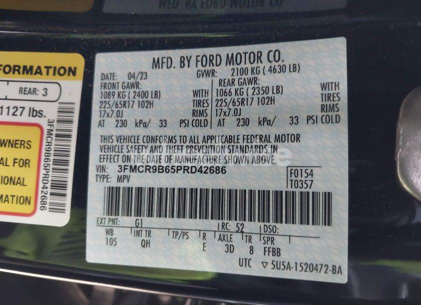 Photo 9 of 2023 Ford Bronco SPORT BIG BEND (VIN 3FMCR9B65PRD42686)