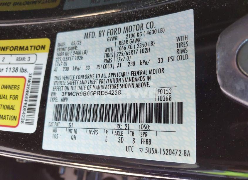 Photo 9 of 2023 Ford Bronco SPORT BIG BEND (VIN 3FMCR9B65PRD54238)