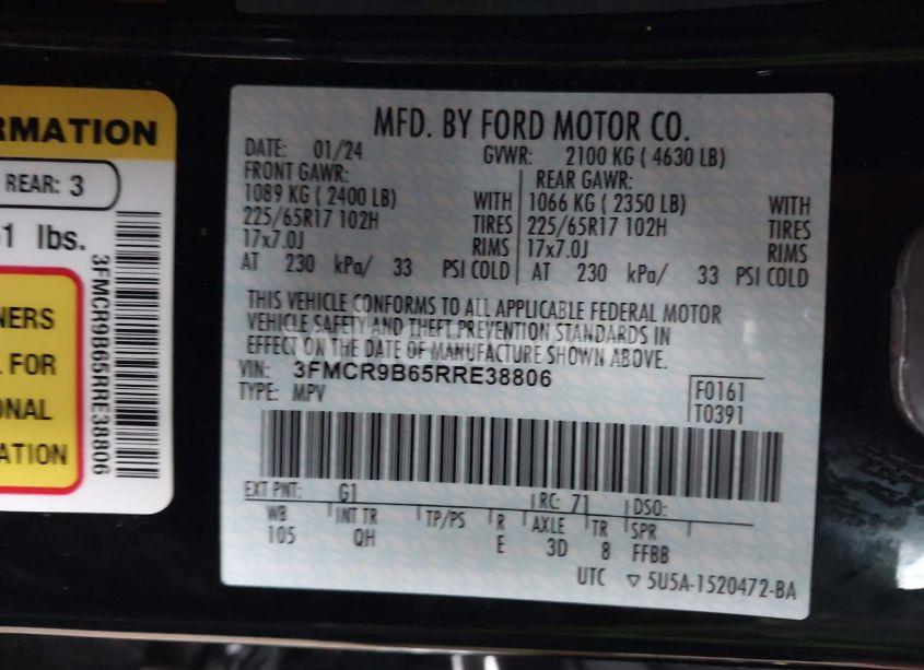 Photo 9 of 2024 Ford Bronco SPORT BIG BEND (VIN 3FMCR9B65RRE38806)