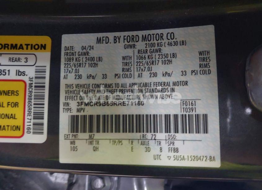 Photo 9 of 2024 Ford Bronco SPORT BIG BEND (VIN 3FMCR9B65RRE71160)