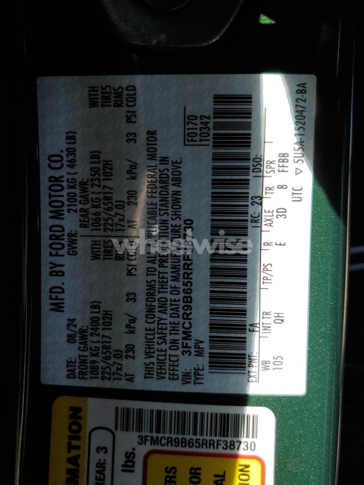 Photo 12 of 2024 FORD BRONCO SPORT BIG BEND (VIN 3FMCR9B65RRF38730)