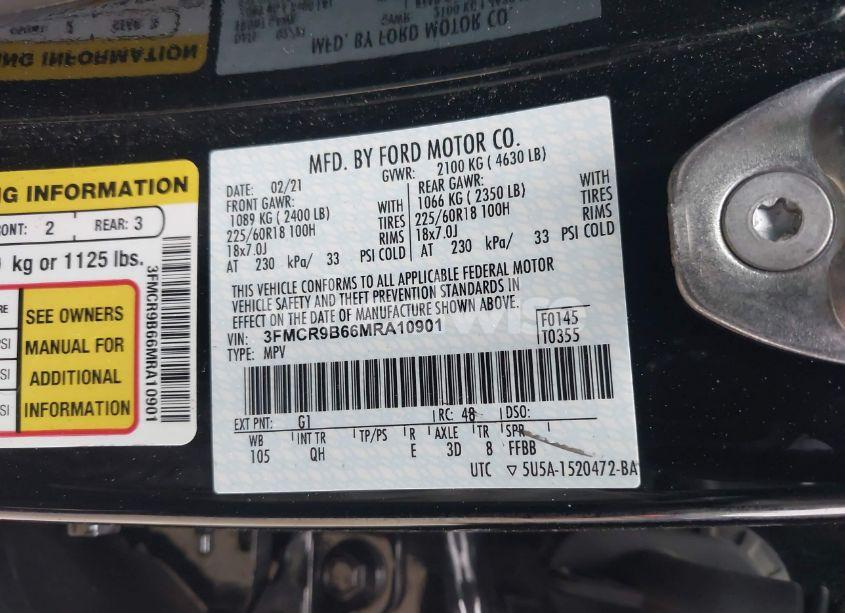 Photo 9 of 2021 Ford Bronco SPORT BIG BEND (VIN 3FMCR9B66MRA10901)