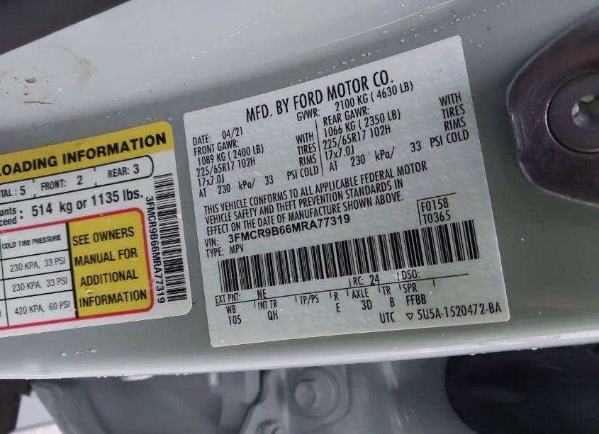 Photo 9 of 2021 Ford Bronco SPORT BIG BEND (VIN 3FMCR9B66MRA77319)