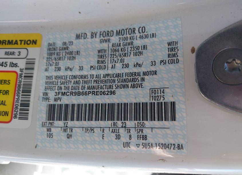 Photo 9 of 2023 Ford Bronco SPORT BIG BEND (VIN 3FMCR9B66PRE06296)