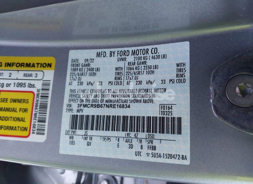 Photo 9 of 2022 Ford Bronco SPORT BIG BEND (VIN 3FMCR9B67NRE16834)