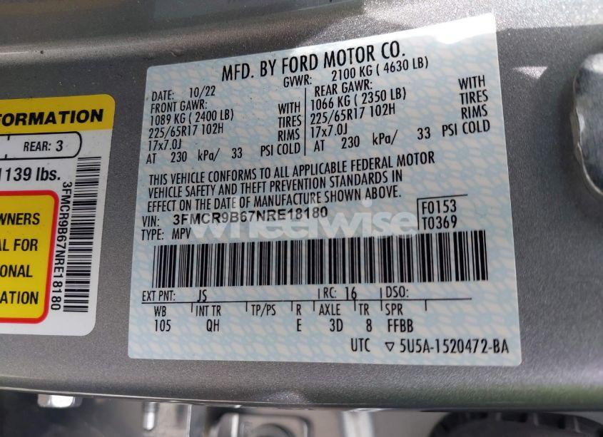 Photo 9 of 2022 Ford Bronco SPORT BIG BEND (VIN 3FMCR9B67NRE18180)